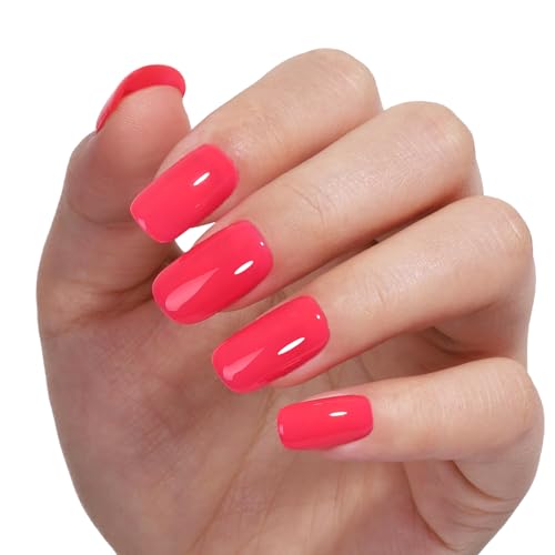 TUTUYU Esmalte de uñas UV rosa neón para todo el año para niñas y mujeres, 12 ml UV/LED Soak Off Rose Red Gel Esmalte de uñas