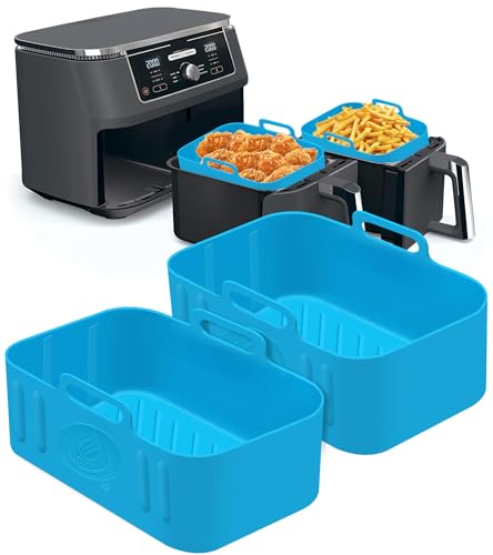 2 Pack Air Fryer Silicone Pots, Reusable Rectangle Food Grade Replacement Silicone Air Fryer Bowl Liner Basket Accessories for Ninja DZ201 DZ401 Instant Vortex 8 QT 10 QT Air Fryer, Dishwasher Safe