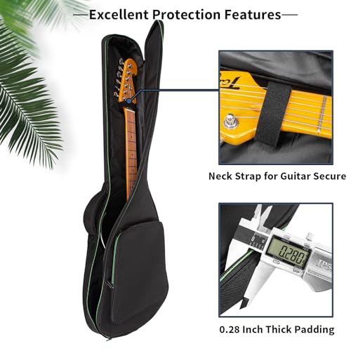 Image of Electric Guitar Bag 7MM Soft Padded Electric Guitar Case 39 Inch Gig Bag Backpack with Back Hanger Loop and Shoulder Strap, Green Zipper