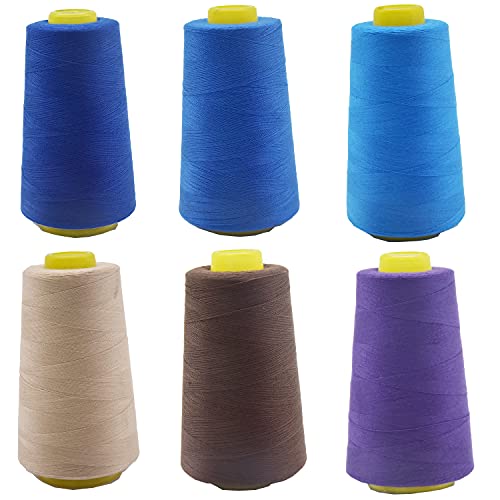 Nähgarn 100% Polyester, Nähfaden-Set mit 6 Spulen,40/2 je 3000 Yard(2743.2 Meter) Mehrfarbig Overlockgarn Cover