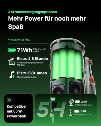 XGIMI MoGo 4 Laser Handy Beamer mit Akku, 550 ISO-Lumen, Outdoor Mini Projektor mit 360° Ständer, 2,5 Std Wiedergabe, Google TV & Netflix, Harman Kardon Sound, inkl. 4 Filter – Bild 5