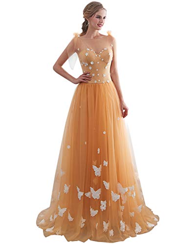 YIRENWANSHA Plus Size Prom Dress 2019 Long Scoop Neck Satin Tulle Party Dresses for Lady Floor Length Skirts Empire Waist Formal Ball Gown YRSH050 Gold Size 20 Plus