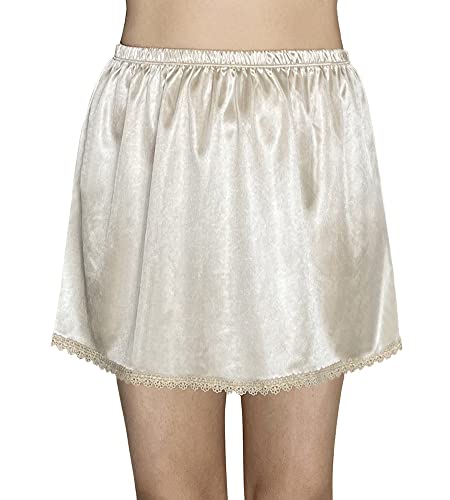 Image of Women's Half Slips for Under Dresses Anti-static Elastic Waist Lace Plus Size Long Underskirt