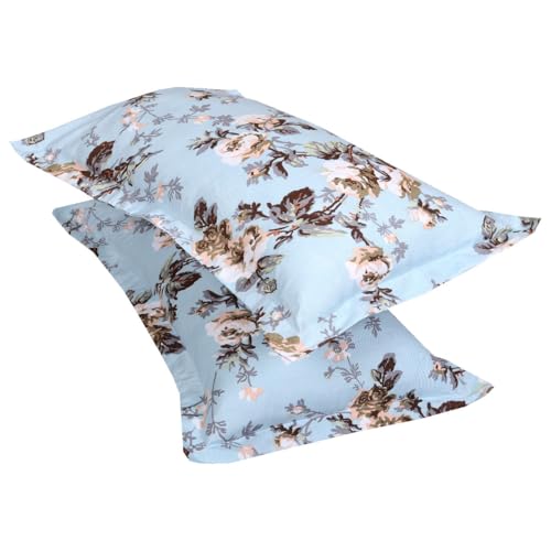 Image of ROMEE Elegant Floral Printed Glace Cotton Double Bedsheet, 150 TC Soft Feel, Queen Size (90 x 100 Inches), with 2 Pillow Covers, Blue