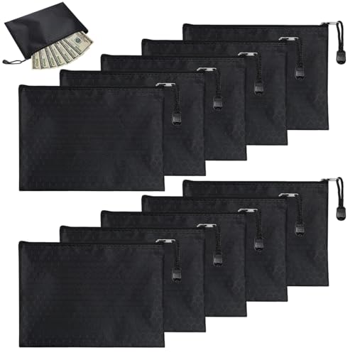 Geldtaschen Banktasche, 10 Stück Banktasche, 24 x 18 cm Geldmappe A5, wasserdichte Bankmappe mit Reißverschluss, Dokumententasche Schwarz für Haushalt Business Schule