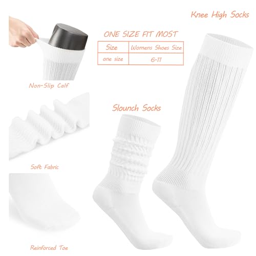 Image of AugRing Womens Slouch Scrunch Socks Retro Knee High Soft Stack Chunky Cozy Boot Socks For Women Size 6-11