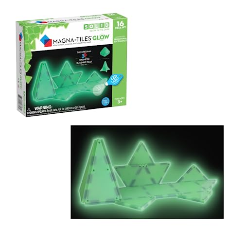 Magna-Tiles Glow In The Dark Set, The Original Magnetic Building Tiles For Creative Open-Ended Play, Educational Toys For Children Ages 3 Years + (16 Pieces + LED Light Included), 18816