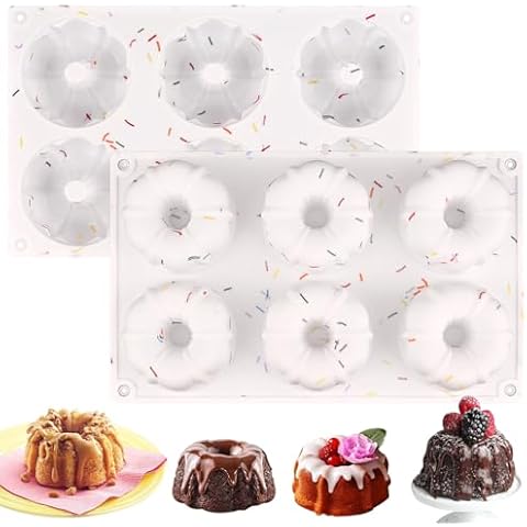 HUAKENER 2 Pcs Mini Bundt Cake Pan, 6-Cavity Fluted Tube Cake Pan, Non-stick Silicone Baking Mold for Cupcakes, Donuts, Muffins, Cornbread, Brownies, Jellies Cover