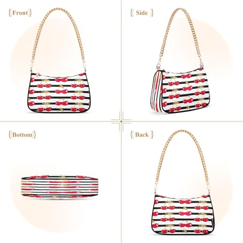 Shoulder Bag for Women Cherries Golden Stripes Tote Handbag Crossbody Bag with Zipper Closure2