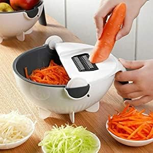 KIDINGTON Multifunction 9 in 1 Rotate Vegetable Cutter with with 2L Capacity Drain Basket, Portable Potato Slicer Kitchen Tool with Blades