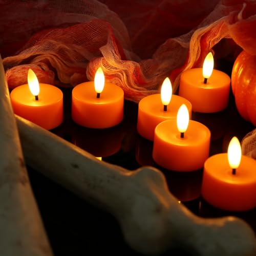 Image of QIDEA Halloween Orange LED Tea Lights for Pumpkin Christmas Decor 12 Sets