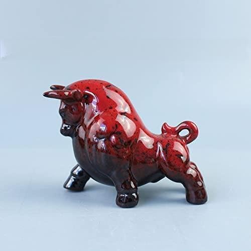 xuejuanshop Ceramika rzeźba abstrakcyjna bydło statuetka zwierzę figurki nowoczesna dekoracja domu życie (kolor: C mały czerwony)