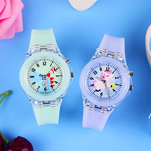 Reloj de niña Conejo de dibujos animados Relojes con luz de flash para niñas Correa de silicona Caballo lindo Dinosaurio Relojes para niños con reloj de luz Relojes para niñas (Color : Blue Monkey)