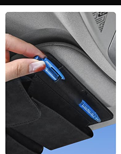 Image of Automaze Suede Sun Visor Organizer Tissue Napkin Box Holder, with Sunglass Holder, Card Slot, Pen Holder (Black)
