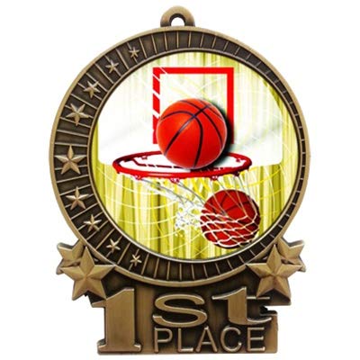 Express Medals 3 inch Color Basketball 1st Place Gold Medal with Neck Ribbon Award XMD (10-Pack)