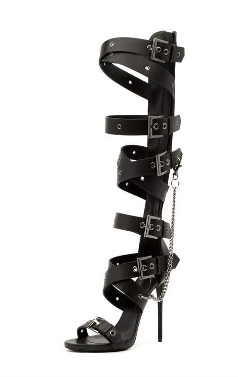 MissHeel Knee High Strappy Buckle Heels Gladiator Sandals with Chain2