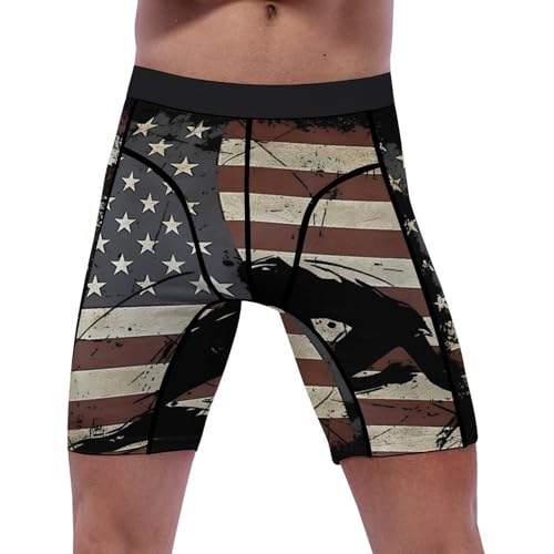 VTHXLOI Vintage Wrestling Wrestle Wrestler American Flag Men's Compression Shorts Sport Shorts Athletic Workout Underwear Mens Boxer Briefs 2XL