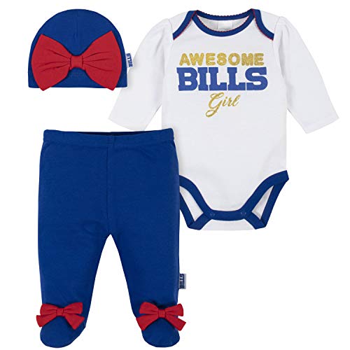 Image of Gerber NFL Baby Girls 3-Pack Bodysuit Registry Gift Set Footed Pant and Cap