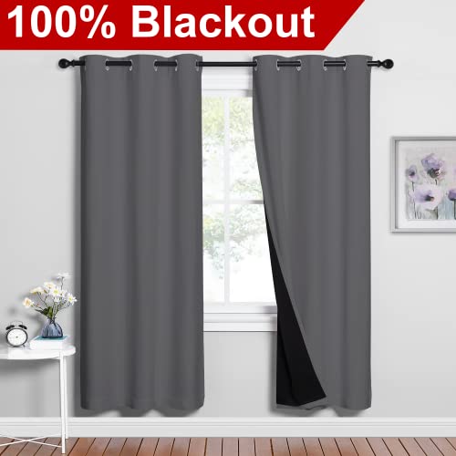 Image of NICETOWN Grey Full Shade Curtain Panels, Pair of Energy Smart & Noise Blocking Out Blackout Drapes for Dining Room Window, Thermal Insulated Guest Room Lined Window Dressing(Gray, 42 x 72 inch)