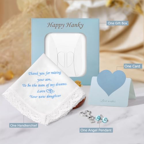 Image of HOULIFE Wedding Handkerchiefs for Bride Something Blue Bride Groom Gift | Soft Material, Breathable & Durable, Handkerchief for Bride on Wedding Day, Lace Edge