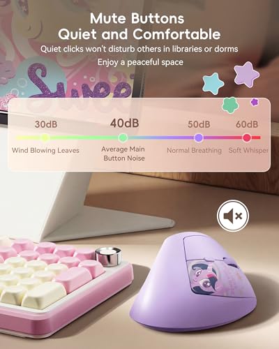 Image of My Little Pony Ergonomic Vertical Mouse, VM01 Dual-Mode (2.4GHz /Bluetooth) Wireless Silent Mouse with LED Battery Indicator, 6 Buttons Silent Clicking Mouse for Wrist Comfort, PC, Laptop, Mac (Purple)