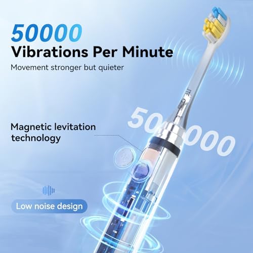 Sonic Toothbrushes Adults JTF Electric Toothbrushes Adults Pink Electric Toothbrush Rechargeable with Timer, 50000 VPM, USB Fast Charge, 4 Hours Last 90 Days, 5 Mode, 6 Dupont Heads