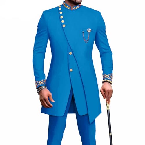 African Suits for Men Slim Fit 2 Piece Suits Formal Wedding Prom Suit Embroidery Chain Blazer Pants Set