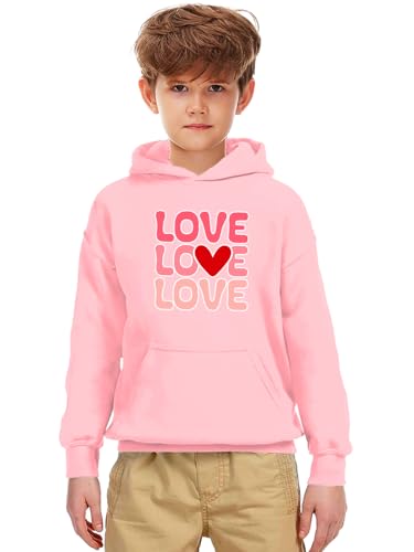 Pink Loving Heart Sweatshirt for Kids Valentine‘s Love Printed Hooded Top Long Sleeve Romantic Shirts 5-6 Years3