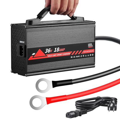 KEMIMOTO Onboard 36V Golf Cart Charger with Universal Fit, 18A Golf Cart Battery Charger, Overcharge Protection, BMS, Full in 4-6H, Trickle Charge, 16 ft, D-Plug, for Lead Acid Battery
