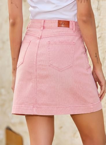 Sidefeel Jean Skirt for Women High Waisted Stretch Casual Trendy Summer Mini Denim Skirt Medium Pink — view 5
