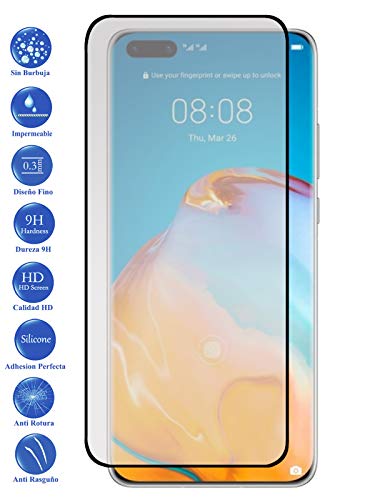 Todotumovil Protector de Pantalla Huawei P40 Pro Negro Curvo Completo 3D de Cristal Templado Vidrio 9H para movil