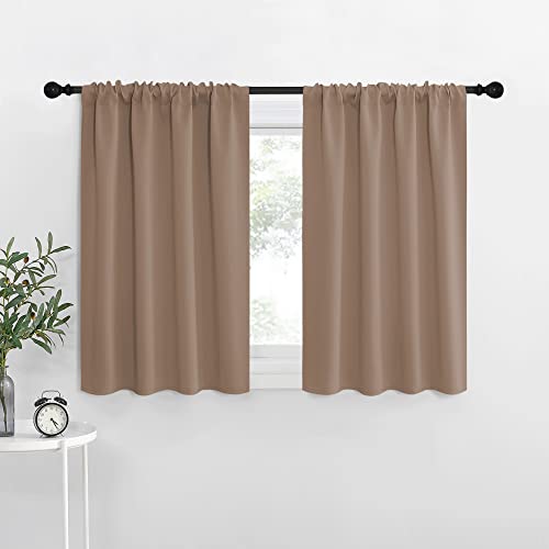 NICETOWN RV Blackout Curtains for Camper Windows Window Treatment Thermal Insulated Rod Pocket Small Draperies/Drapes for Bedroom/Kitchen (Cappuccino Set of 2 42 inches Wide by 36 inches Long)