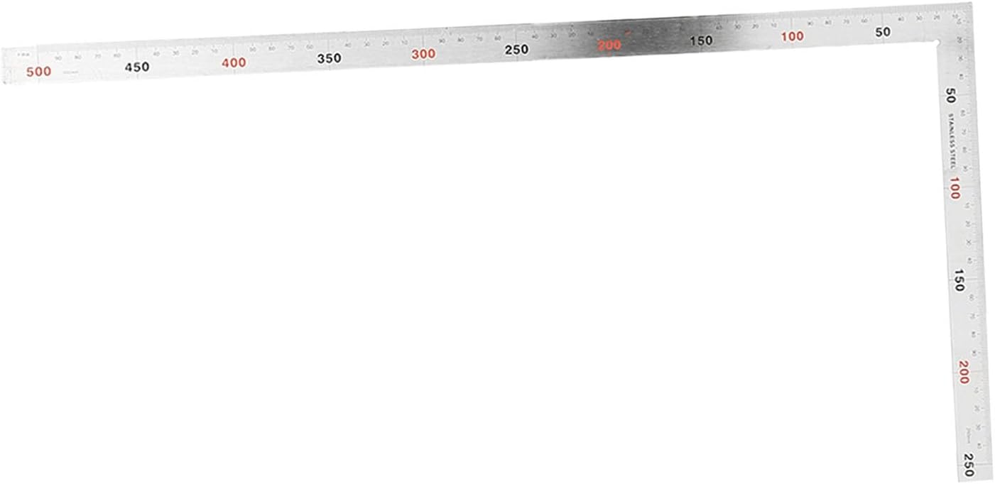 Pilipane Silver Carpenter Square, L Shape Ruler, Framing Square,Stainless Steel 90 Degree Right Angle Ruler Measurement Square Tool Stainless Steel Angle Ruler Metal Square Ruler (500mm*250mm)