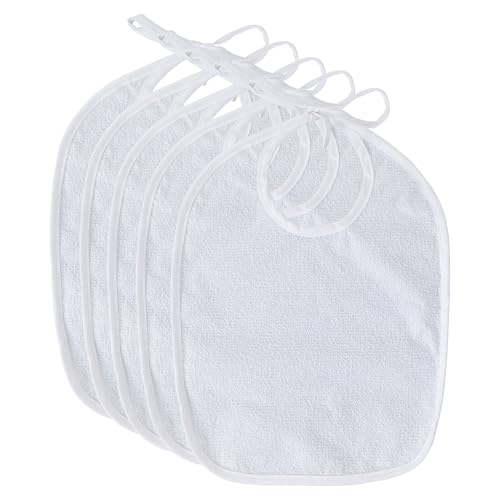 ALKI TEXTILE. Baberos bebe impermeables pack 5 unidades, baberos absorbentes, baberos fáciles de lavar y secar, baberos bebe, blancos | Rizo de algodón y PU impermeable | Fabricado en España.