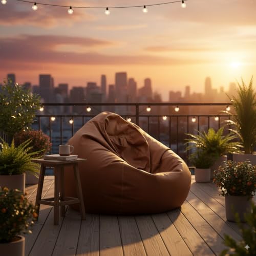 Image of 4XL Faux Leather Bean Bag Cover Tear Drop Shape with Handle (Without Beans) Extra-Large Bean Bag Sofa Chair Cover for Adults & Kids Premium Lounge Seating for Living Room & Bedroom