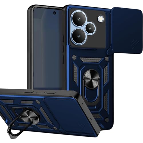 Image of SPAZY CASE Realme P4 Pro Back Cover | Heavy Duty Hybrid Case with 360 Degree Rotating Finger Ring Holder + Slider Shutter Camera Protection Case for Realme P4 Pro - Blue