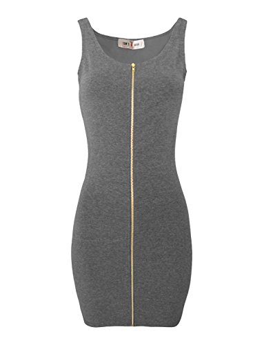 TAM WARE Women's Slim Fit Zip Up Bodycon Mini Dress TWCWD079-GRAY-US M by Tom's Ware