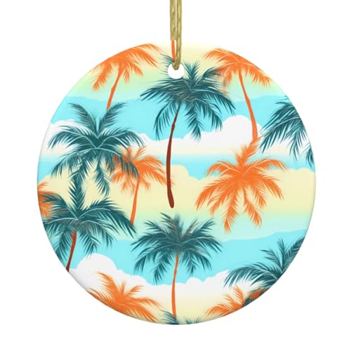 UDFKGLP Colgante redondo de cerámica con diseño de palmera de verano para decorar tiendas, puertas y ventanas