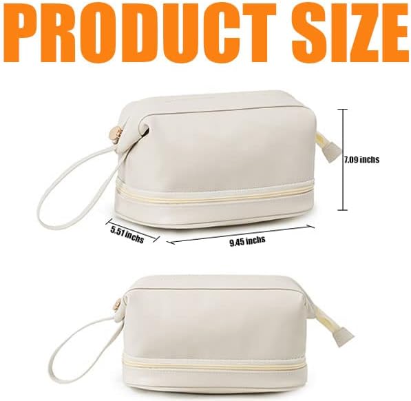 Miniatura 6 de Bolsa de maquillaje grande para mujer, bolsa de cosméticos de viaje de piel sintética, bolsa de brochas de maquillaje de doble capa, bolsa de