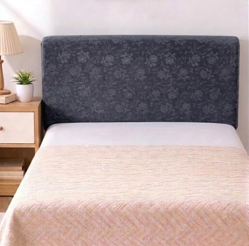 Image of HOMETHREADS Stretchable Velvet Headboard Cover | Soft, Dust-Proof & Wrinkle-Resistant Bed Back Protector | Fits Leather, Wooden & Fabric Bedsides | for 3ft to 3.5ft Beds (Grey, 90x65Cm)