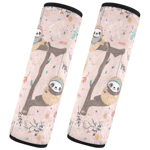 Seat Belt Covers 2 Pack Cute Sloth Car Seat Strap Covers Super Soft Pink Car Seat Neck Cover for Boys Girls Adults Babies M