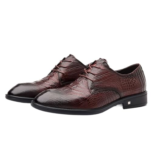 Men's Genuine Leather Oxford Dress Shoes Print Lace-Up Business Formal Casual Daily Wear Comfortable