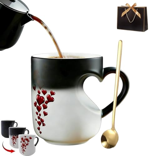 Heart-Shaped Color Changing Magic Ceramic Mug,Thermochromic Magic Love Coffee Cup With Handle,That Reveals Surprise Design When 