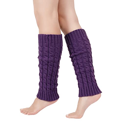 Junely Leg Warmers 80s Neon Leg Warmer Knit Legwarmers for Halloween Mardi Gras Ballet Figure Skating Ice Skating Dance Boot Purple
