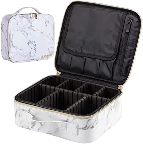 HandcuffsMakeup Bag | Cosmetic | Box | Storage | Organizer | Travel | Toiletry | Vanity | Adjustable Compartment | Professional | Make Up | Artist | Kit (Black), White, L, Cosmetic Case
