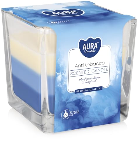 Bispol Hermosa vela de 3 colores en cristal, 10 aromas, 32 horas de tiempo de combustión (anti tabaco)