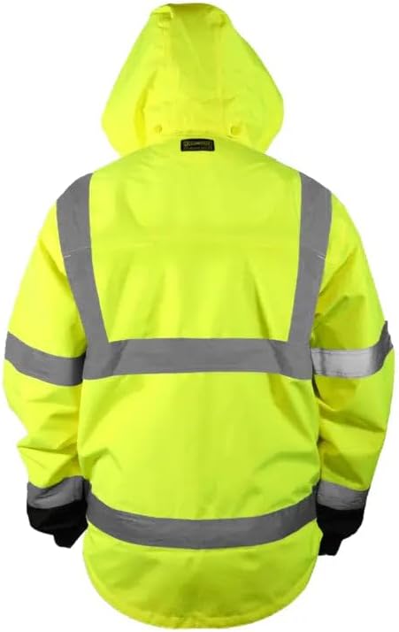 Occunomix Ripstop Waterproof Class 3 High-Visibility Safety Rain Jacket with Reflective Tape, Black Bottom, Two-Tone X-Back image 2