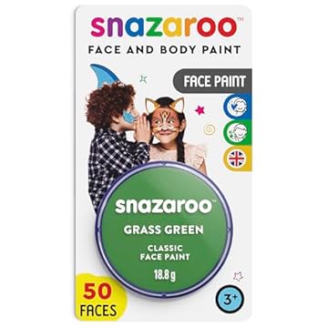 Snazaroo Classic Face and Body Paint for Kids and Adults, Blister Grass Green Colour, Water Based, Easily Washable, Non-Toxic, Makeup, Body Painting for Parties, for Ages 3+