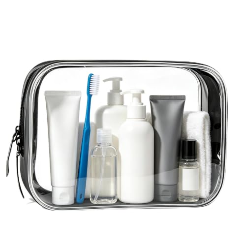 Image of Clear Travel Toiletry Bag - TSA Approved, Waterproof PVC Cosmetic Bag, Airport Liquids Bag, Makeup Wash Bag, Travel Essentials Toiletry Bags for Women & Men Travelling Holiday