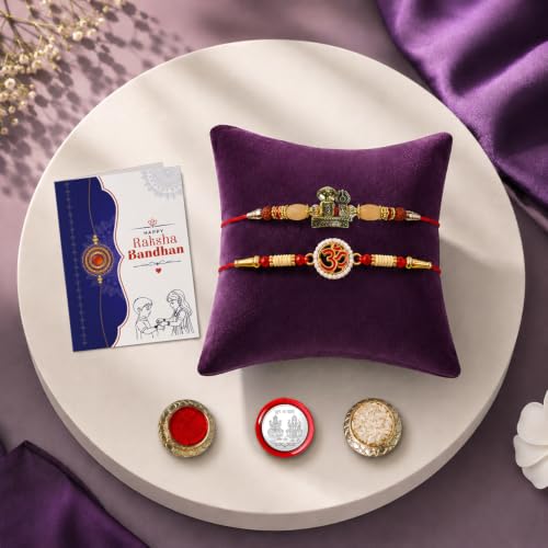 Image of Oblivion Rakhi For Brother - Elegant Stylish God Designer Rakhi with Beads and Silver Colour Pooja Coin, Tilak Set & Greeting Card - Traditional Raksha Bandhan Combo for Bhai